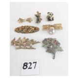 GROUP OF PINS BOW PIN WITH DROP OVAL WITH AMBER