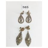 VINTAGE SCREW BACK DROP EARRINGS BOHO FILIGREE