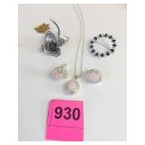 STERLING SILVER CIRCLE PIN GREEN AND CLEAR STONES