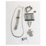 STERLING SILVER CHAIN NECKLACE WRISTWATCH ARK PIN