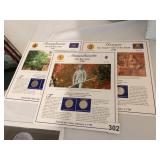 MASS., GEORGIA, PA STAMP AND QUARTERS SET W/ INFO