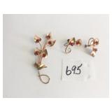 PIN EARRING SET WITH RED STONES 1/20 10K GOLD