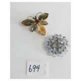 CRYSTAL BEAD PIN BUG PIN WITH BROWN MARQUIS SHAPE