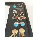 GROUP OF EARRINGS HOOPS BEADED GOLD TONE DANGLE