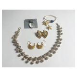 NECKLACE GOLD TONE BALL BEADS WITH RHINESTONES