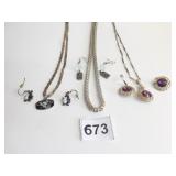 GOLD TONE PURPLE CENTER NECKLACE AND EARRING SET