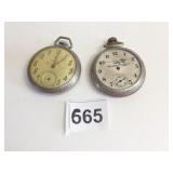 TWO OLD POCKET WATCHES DAMAGED NO GLASS HANDS