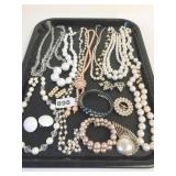 PEARL NECKLACES EARRINGS RHINESTONE PINS GLASS