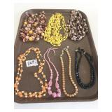 BEADED NECKLACES YELLOW BLACK ORANGE WOOD FIVE