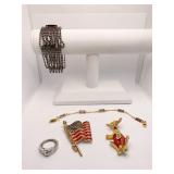 REMEMBER 9-11-2001FLAG PIN, BRACELET ETC.