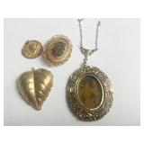 GOLD TONE OVAL PICTURE FRAME PENDANT LEAF PENDANT