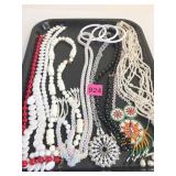 ASSORTED BEADED NECKLACES PEARL BEADS PLASTIC RED