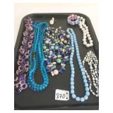BEADED NECKLACES BLUE SQUARE MULTI STAND BLUE AND