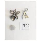 SILVER TONE FLOWER PIN VINTAGE UMBRELLA WITH