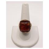 SZ. 9.5 W/ AMBER STONE AND ORNATE SURROUND