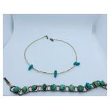 POLISHED STONE BRACELET AND NECKLACE W/ TURQUOISE