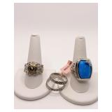 3 RINGS SZ. 10 2 BANDS AND BLUE CENTER STONE W/