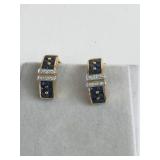 18K GOLD DIAMOND CHIP SAPPHIRE EARRINGS 5.54G