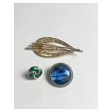 GOLD TONE PIN SINGLE GREEN EARRING PIN WITH