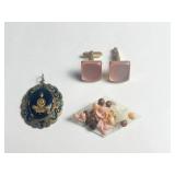 CUFF LINKS PINK INSET HAND MADE LUCITE PIN