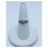 RING: 14K MARQUIS CUT CENTER DIAMOND W/ 6
