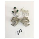 ANTIQUE BOW PIN DONKEY RHINESTONE PIN FLOWER PIN