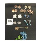 BLUE FLOWER PIN GROUP OF EARRINGS CLIP ON SCREW