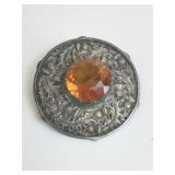 LARGE VINTAGE PIN ROUND EMBOSSED PINEAPPLE DESIGN