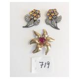 FLOWER SHOE CLIPS YELLOW AND CLEAR RHINESTONES