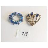 CIRCLE PIN WITH IRIDESCENT BLUE STONES HEART PIN