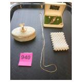 VINTAGE PIN AND EARRING SET BOXED WITH PEARLS