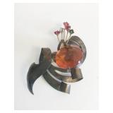 FREESTYLE DESIGN PIN WITH LARGE AMBER LIKE STONE