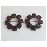 TWO VINTAGE PURPLE STONE CIRCLE PINS