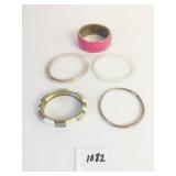 BRACELETS HINGED PINK ENAMEL PLASTIC SILVER TONE