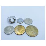 HORSESHOE STERLING RING, $1.00 COIN, 1943 PENNY,