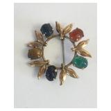 AMCO 1/20 12K GOLD CIRCLE PIN WITH SCARAB STONES