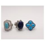 STERLING RINGS SZ. 10 2 BLUE STONES AND ON 1 OVAL