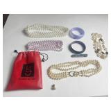KENNETH J LANE TRIPLE STRAND PEARLS WITH POUCH
