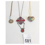 CLOISONNE HEART PENDANT NECKLACE SILVER TONE