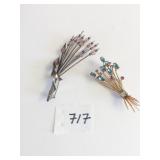 SILVER TONE PIN SPRAY OF BEADED TOP FLOWERS GOLD