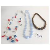BLUE PLASTIC MOONSTONE LIKE NECKLACE EARRINGS SET