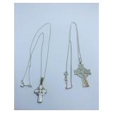 2 STERLING CROSS NECKLACES 16" CHAINS .25 OZT