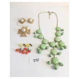 GOLD TONE PIN EARRING SET UNBRANDED GREEN