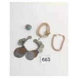 BRACELET WITH FOREIGN COINS PEARL BRACELET DOUBLE