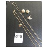 CHAIN NECKLACES PAIR OF EARRINGS SOME PATINA ON