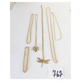 GOLD TONE CHAIN NECKLACES BRACELET DRAGONFLY
