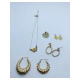 14K EARRINGS AND FINE CHAIN W/ BUTTERFLY, I LOVE