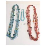 MULTI STRAND BEADED NECKLACES BLUE ORANGE BLUE