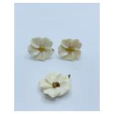 BONE CARVED SCREW BACK EARRINGS AND PENDANT 12K