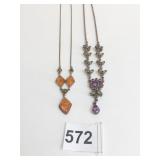 ORANGE FAUX AMBER THREE PIECE PENDANT NECKLACE